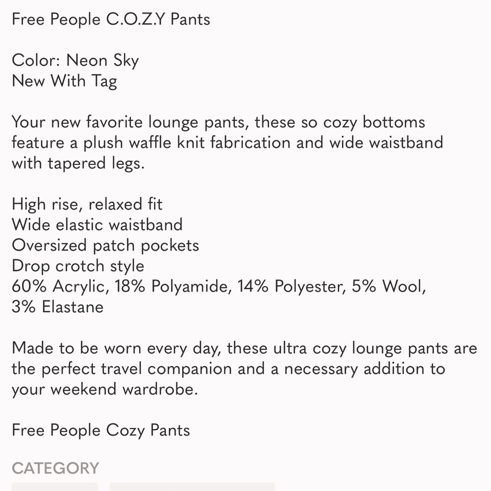 Free People! Blue C.O.Z.Y Pants NWT! - Picture 7 of 7
